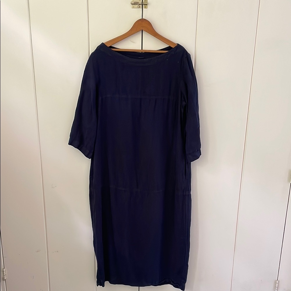 Toast UK  navy linen Bateau Neck Dress midi maxi size large